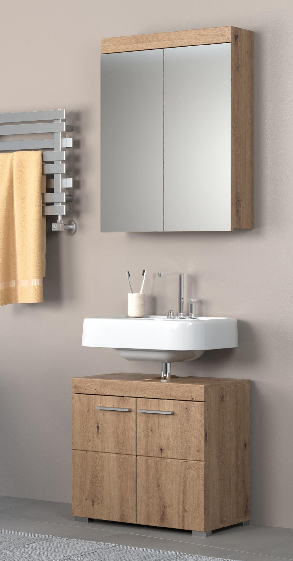 SPIEGELSCHRANK Asteiche 60 x 77 cm, Badschrank 2-türig - Eichefarben, Glas/Holzwerkstoff (60/77/17cm) - Top.Furn