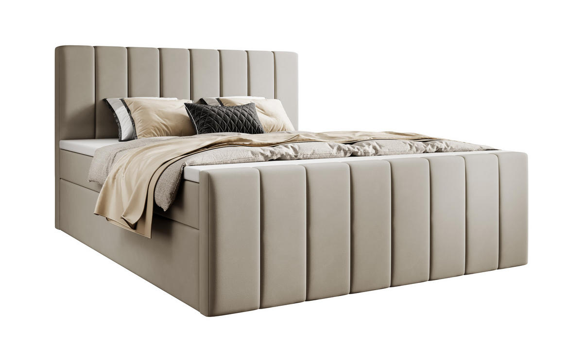 BOXBETT M1 120x200 cm Magic Velvet Bettkasten + Topper - Beige, Holz/Textil (120/200cm) - Comfortic