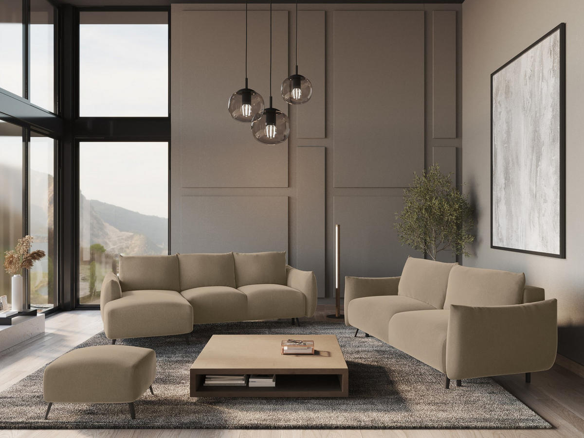 ECKSOFA mit Schlaffunktion Samt Stoff Beige - Beige/Creme, Textil/Metall (162/242cm) - Makamii