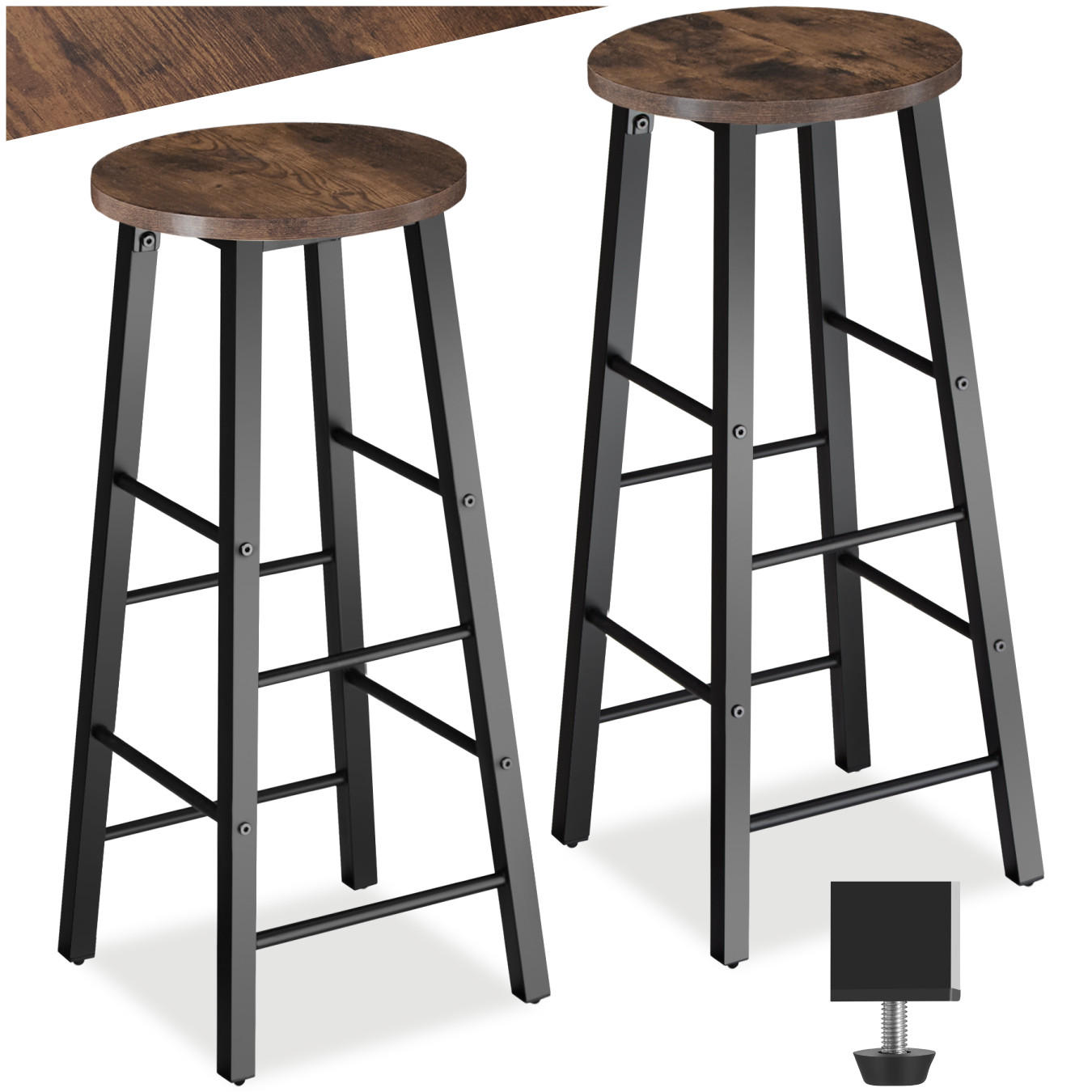 BARHOCKER 2er Set Keynes,Sitzhöhe 72,5 cm,Industrial Holz dunkel - Rostfarben, Holzwerkstoff (31/72.5/31cm) - tectake