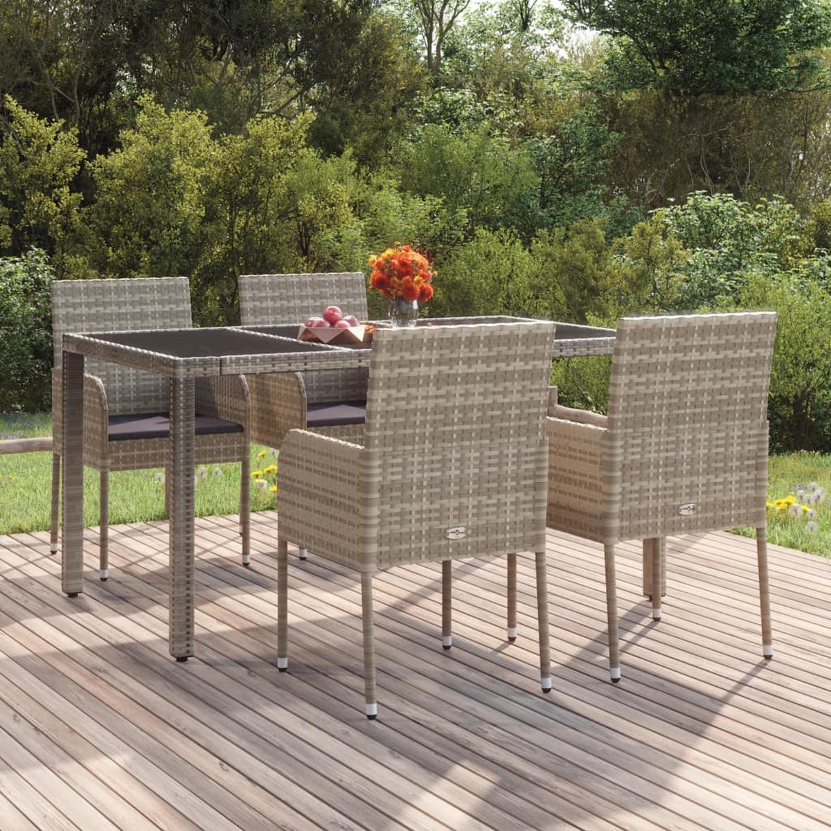 GARTENSTÜHLE mit Kissen 4 Stk. Poly Rattan Grau - Grau, Holz (48/88/48cm) - furnicato