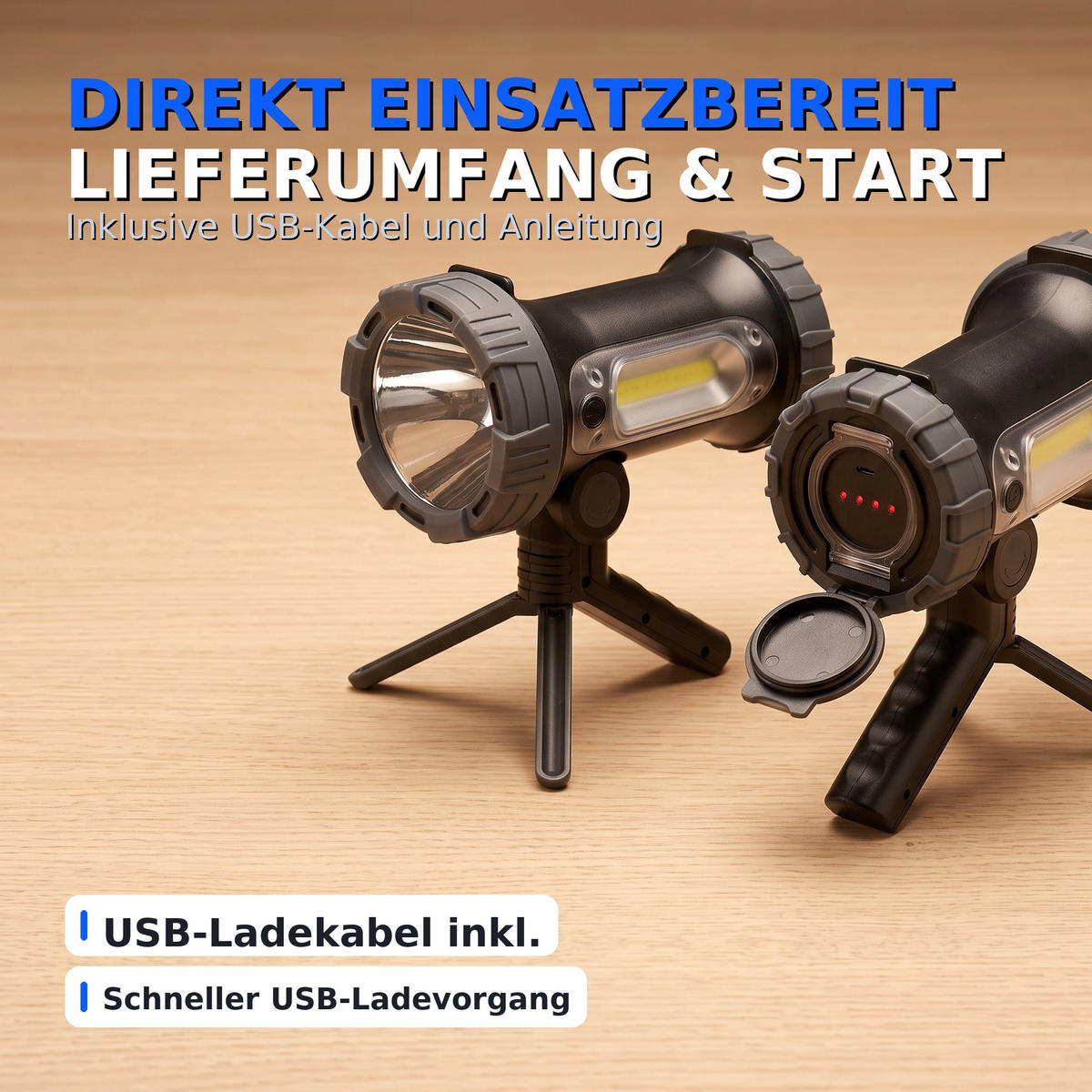LED-AKKU-HANDSTRAHLER Northpoint 10W Taschenlampe Baustrahler 4400mAh Powerbank Standfuß IP54 - Schwarz, Kunststoff (16.2/4.7/11.6cm) - Northpoint