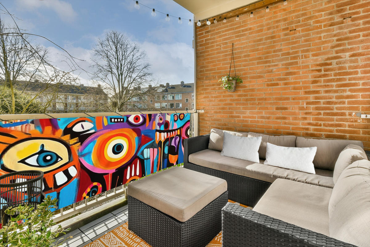 BALKON-SICHTSCHUTZ Abstrakt - Gesicht - Farbenfroh - Multicolor, Kunststoff (300/95cm) - MuchoWow