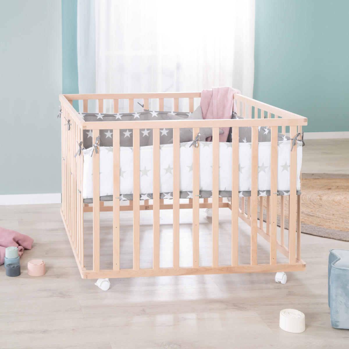 LAUFGITTER 100x100, Little Stars - Naturfarben, Holzwerkstoff (100/72.5/100cm) - Roba