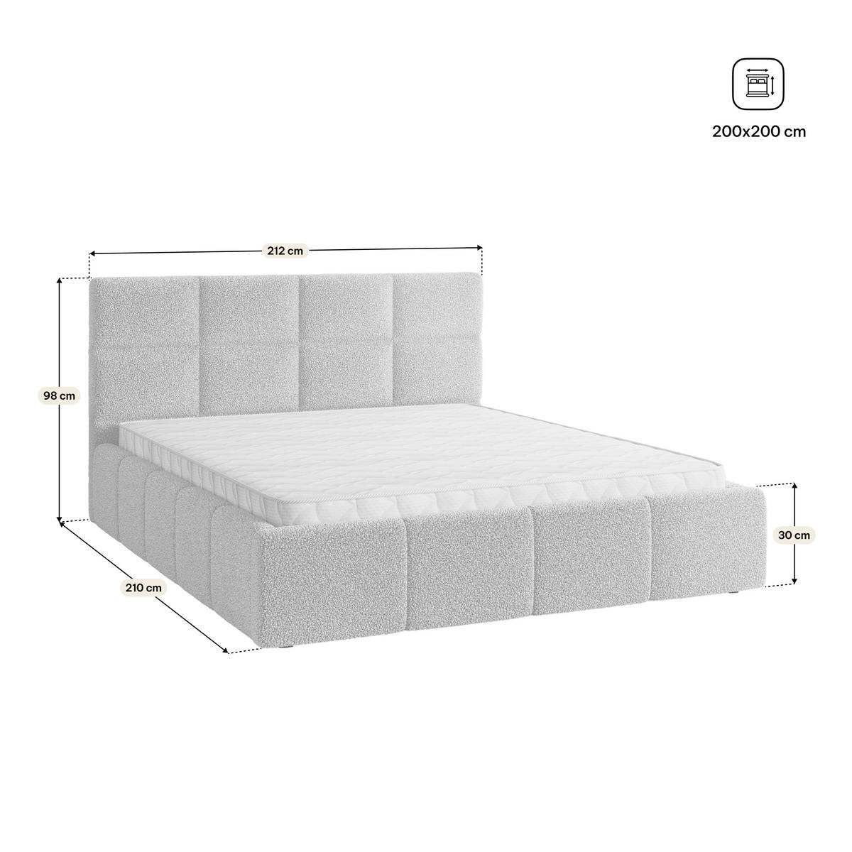 POLSTERBETT COMO Q 200x200 cm mit Bettkästen - Grau - Grau, Holz/Textil - MASSENO