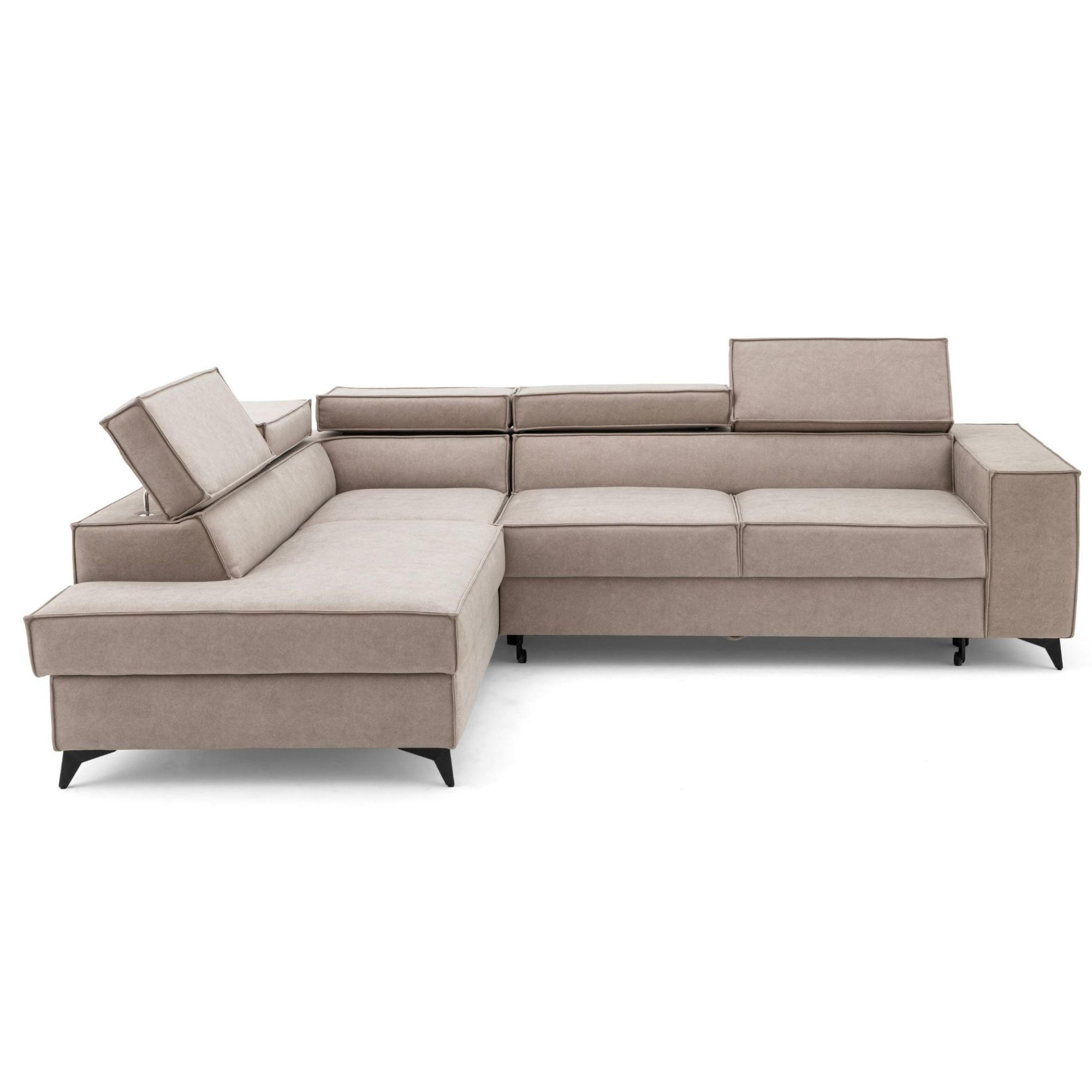 ECKSOFA PURE L Links mit Schlaffunktion 127x199 Velours Creme - Creme/Schwarz, Holz/Textil (281/204cm) - Muffo