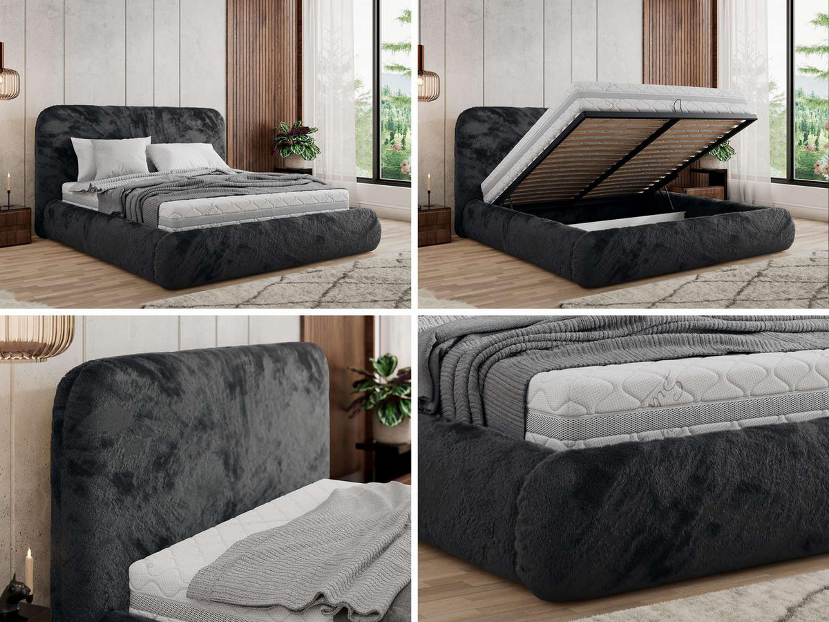 POLSTERBETT BENEA CLASSIC 140/200 - Dunkelgrau Plüsch - Multipocket-Matratze - Dunkelgrau, Textil (140/200cm) - MKS