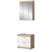 BADMÖBEL-SET weiß Hochglanz, Eiche 2-teilig 60 cm, Badezimmerschränke - Weiß Hochglanz/Eichefarben, Glas/Holzwerkstoff (60/191/37cm) - Inn.Furn