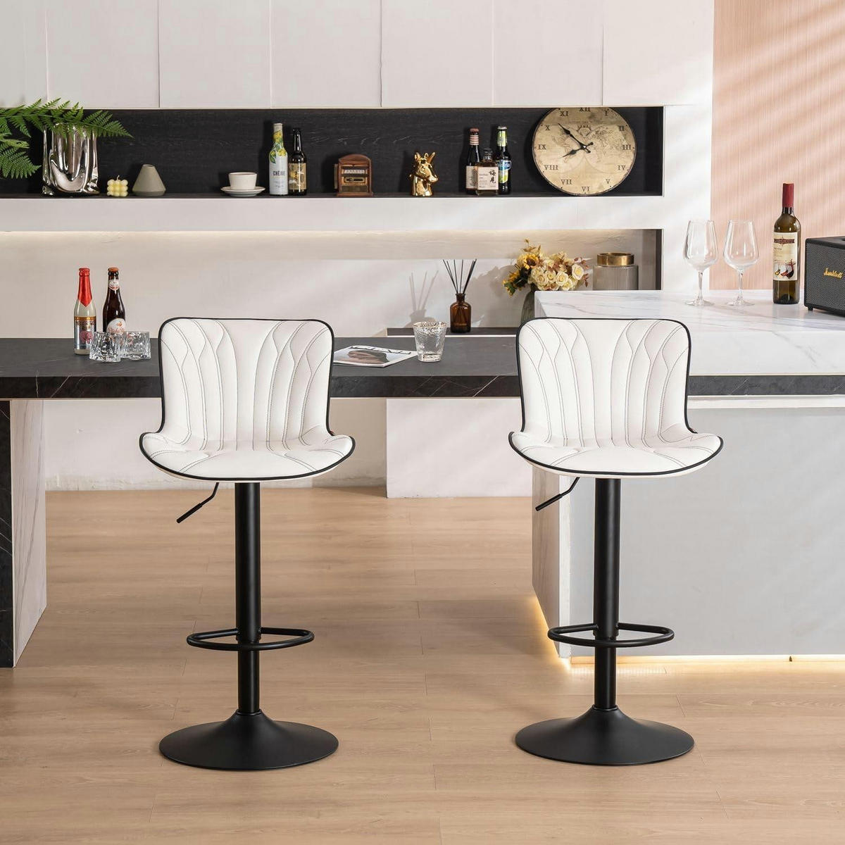BARHOCKER 2er Set Kunstleder Weiß Höhenverstellbar - Weiß, Kunststoff (83/54/48cm)