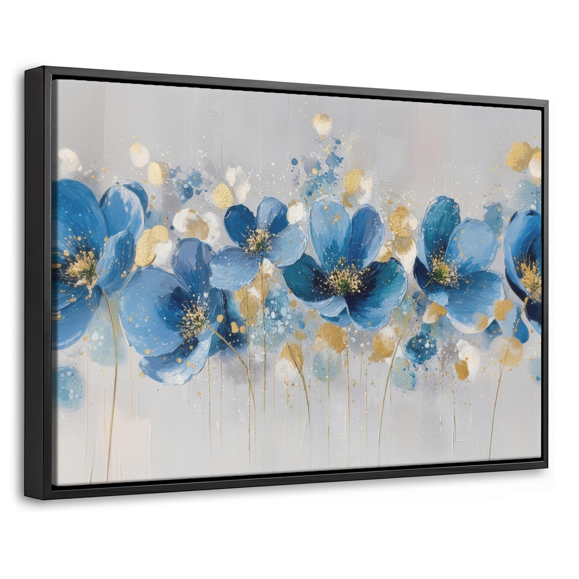 LEINWAND Bilder mit Rahmen - Blumen - Blau - Abstrakt - 30x20 - Hellgrau, Textil (30/20cm) - MuchoWow