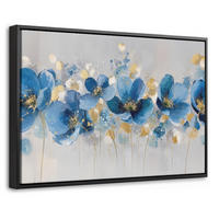 LEINWAND Bilder mit Rahmen - Blumen - Blau - Abstrakt - 60x40 - Hellgrau, Textil (60/40cm) - MuchoWow