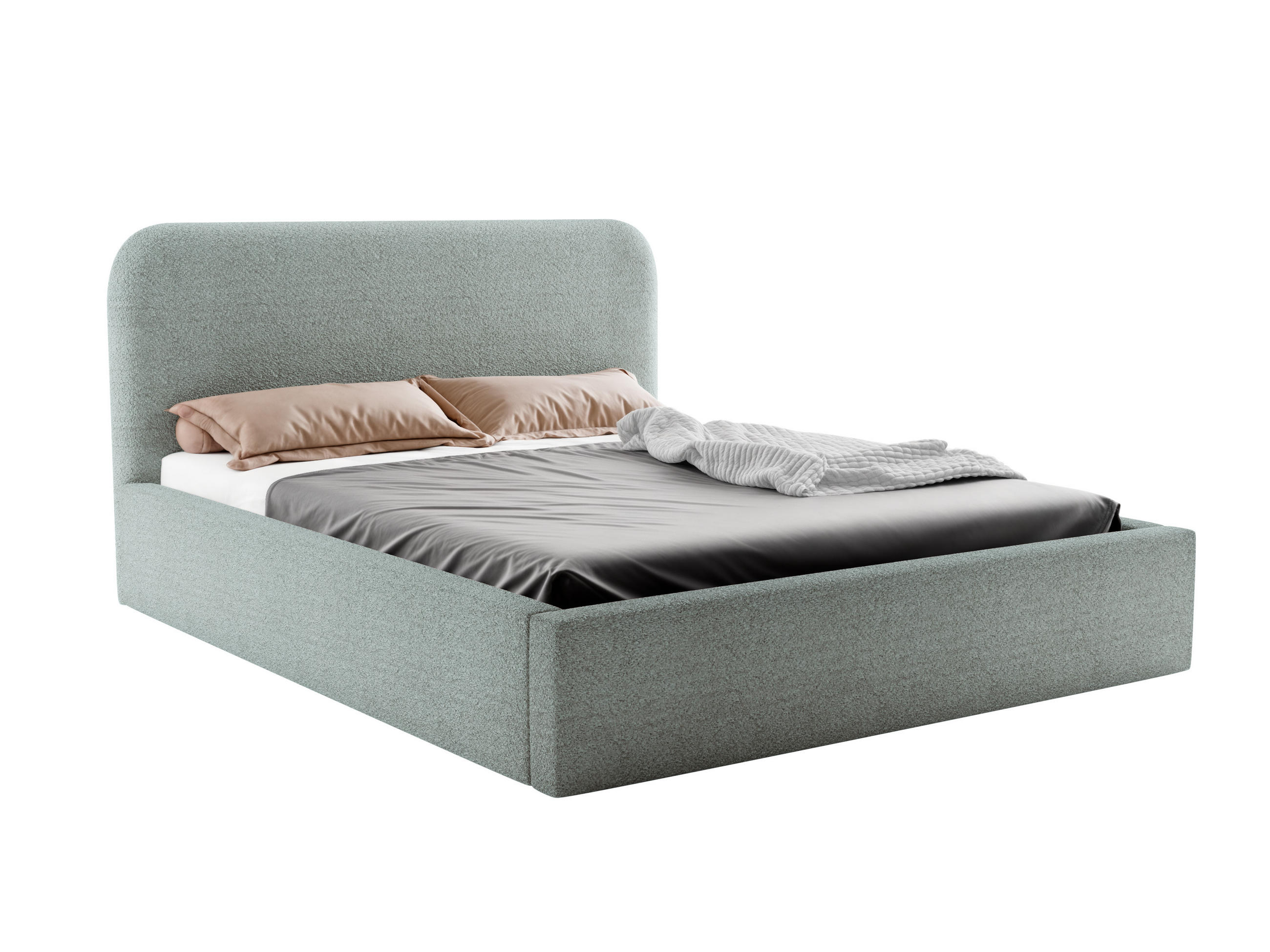 POLSTERBETT LAVINO 180x200 mit Bettkasten & Metallgestell – Bouclé Stoff MONTE Mintgrün - Mintgrün, Textil (180/200cm) - Luxkor24