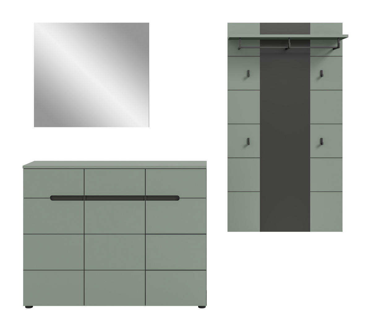 GARDEROBEN-SET CANU 3-tlg. (B/H/T: ca. 215/190/37 cm) in Basalt grau/Smoke Green - Grau, Holzwerkstoff (215/190/37cm)