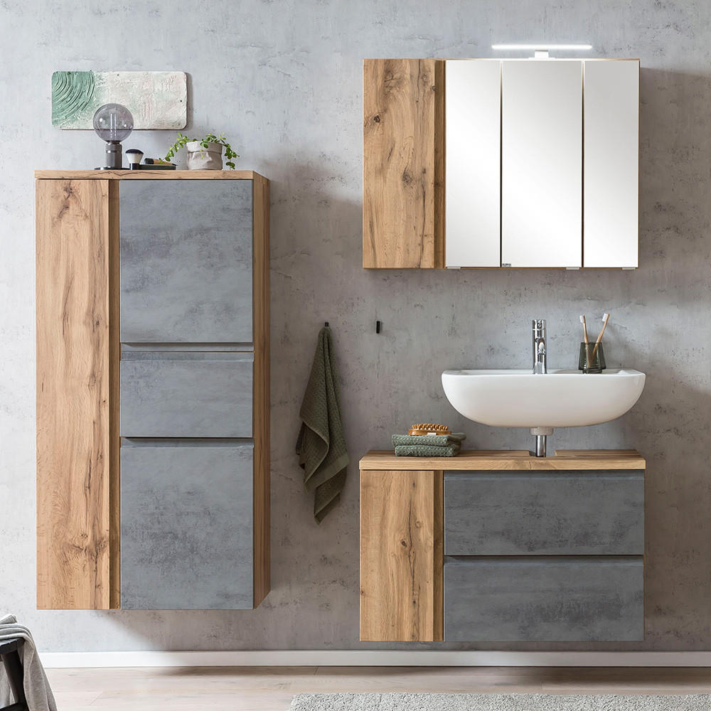 BADMÖBEL-SET 3-TLG. Vasto-03 - Grau, Holzwerkstoff (165/200/35cm) - Lomado