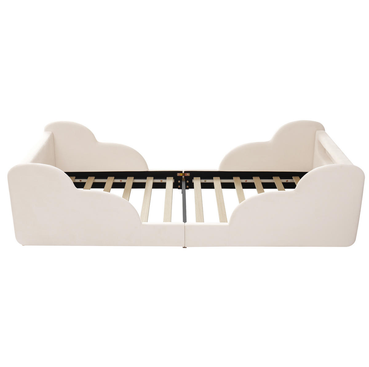 KINDERBETT 90/200 cm aus Samt mit Schutzgeländer Nachtlicht und USB-Anschluss Beige - Beige, Textil (90/200cm) - Modenvie