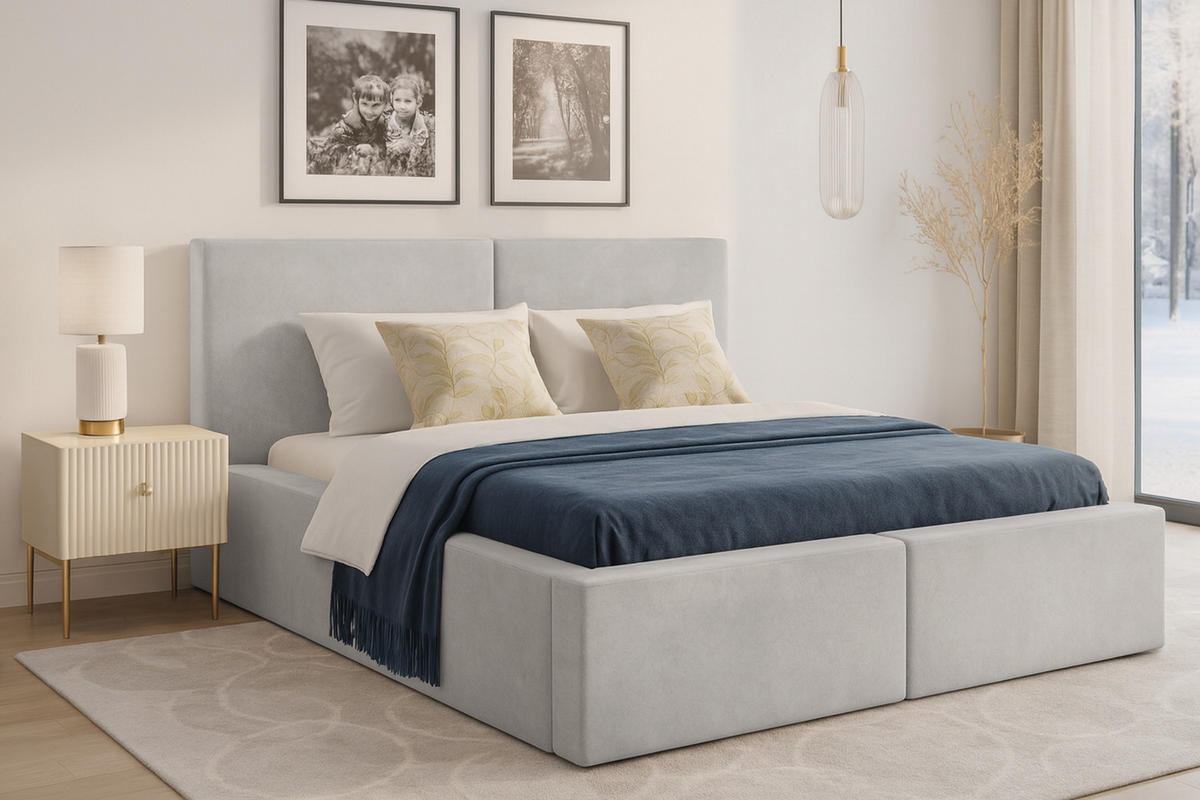 POLSTERBETT BERNO 200/200 in Velours Hellgrau - Hellgrau, Holz/Holzwerkstoff (200/200cm) - Deine Möbel 24