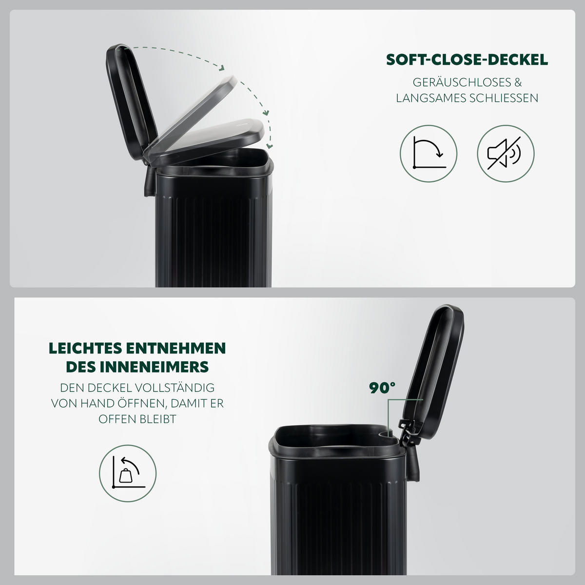 TRETEIMER, schwarz - Schwarz, Metall (28/38.5/25cm) - eluno