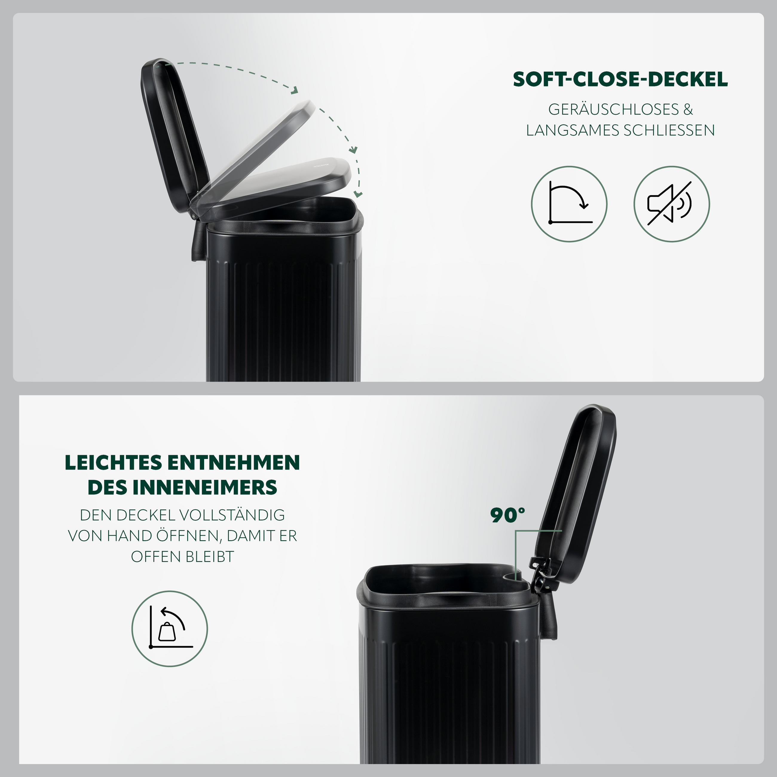 Thumbnail - eluno Treteimer,, Schwarz, Metall, 28x38.5x25 cm, Küchen, Küchenausstattung, Mülleimer