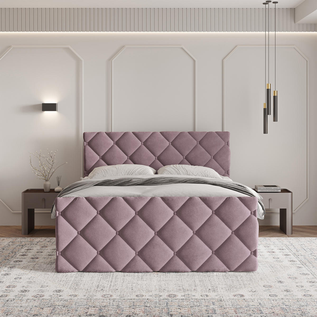 BOXBETT ROVARI 160x200 cm mit Matratze und Topper - Rosa - Rosa, Holz (160/200cm) - MASSENO