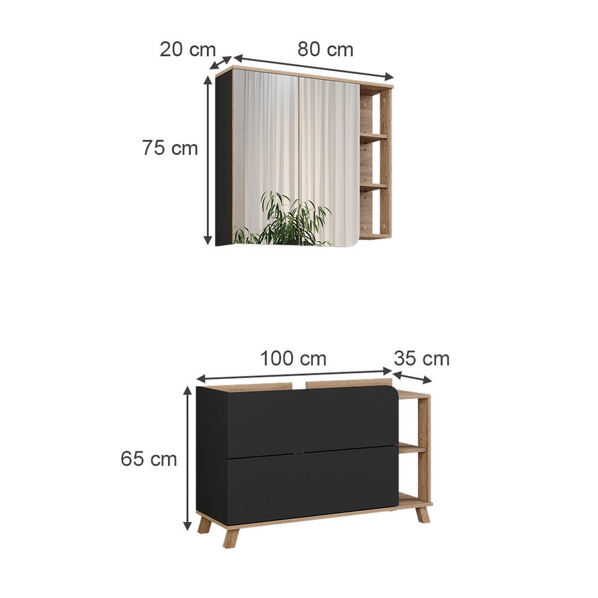 KOUPELNOVÝ NÁBYTEK Karen Sonoma/antracit - Sonoma dub/antracitová, kompozitní dřevo (100/65/35cm) - Vicco