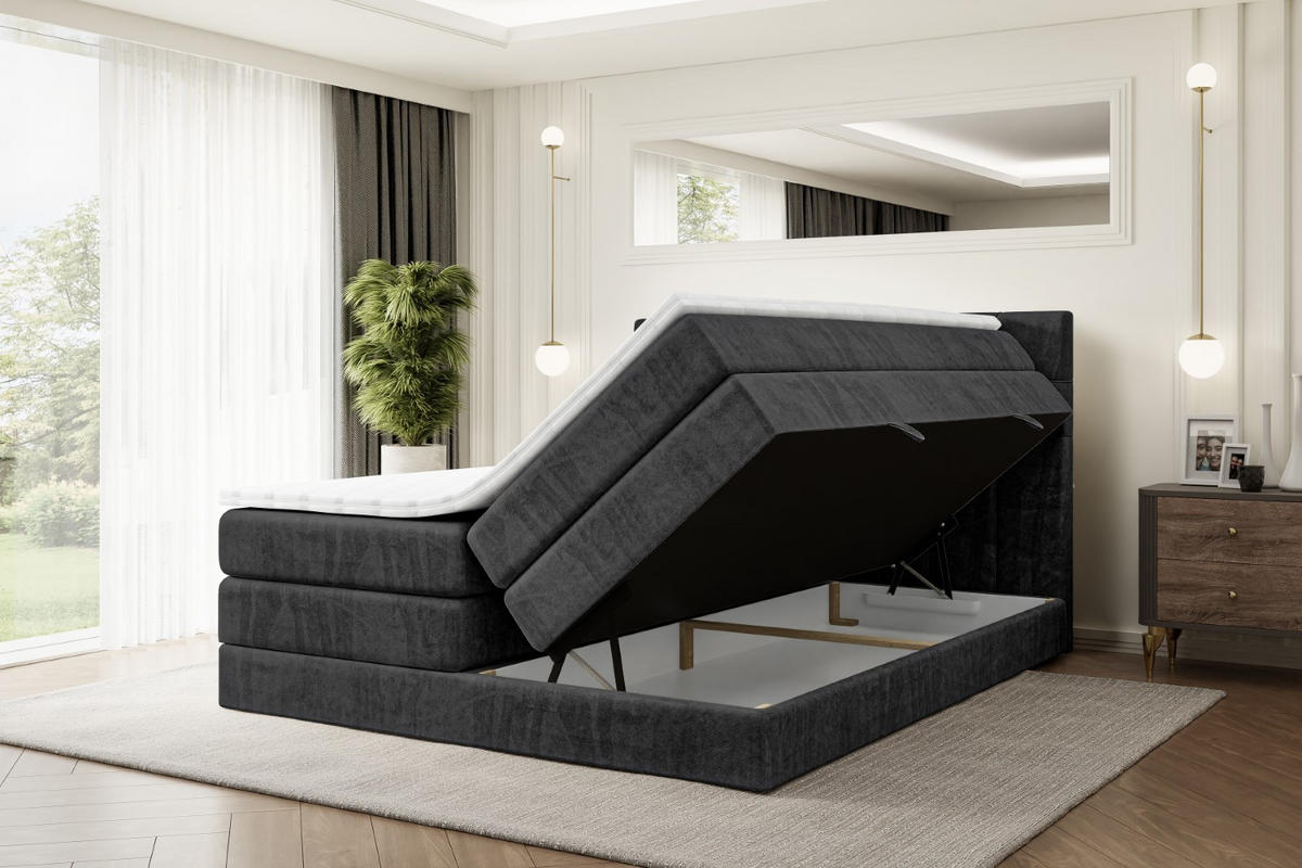 BOXSPRINGBETT BERO KING - 180x200 - H3/H4 - Schwarz - Schwarz, Holzwerkstoff (180/200cm) - ALTDECOR