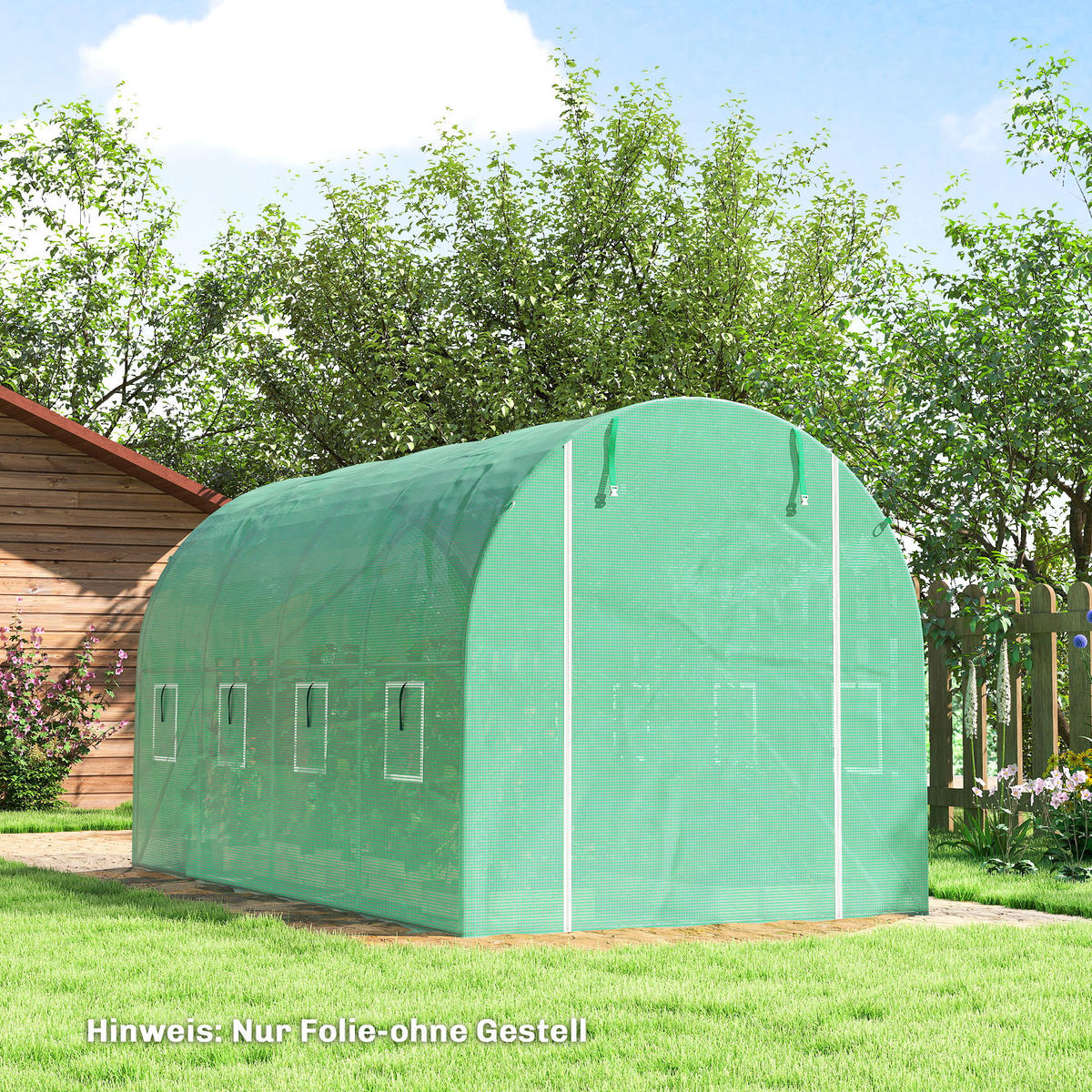 GEWÄCHSHAUSFOLIE DE-05794 4x2 m, mit Tür & 8 Fenstern Grün - Grün, Kunststoff (200/200/400cm) - ComfortXL