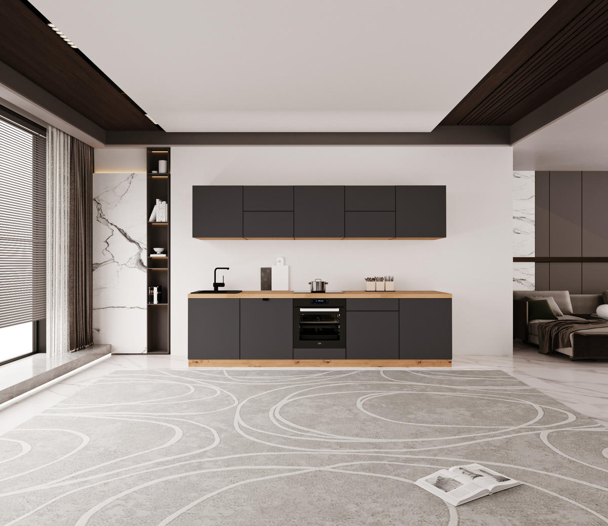 KÜCHENZEILE 300 cm - Langen KL30-M300 - in Grau / Matt - Grau, Holz (300/212/52cm)