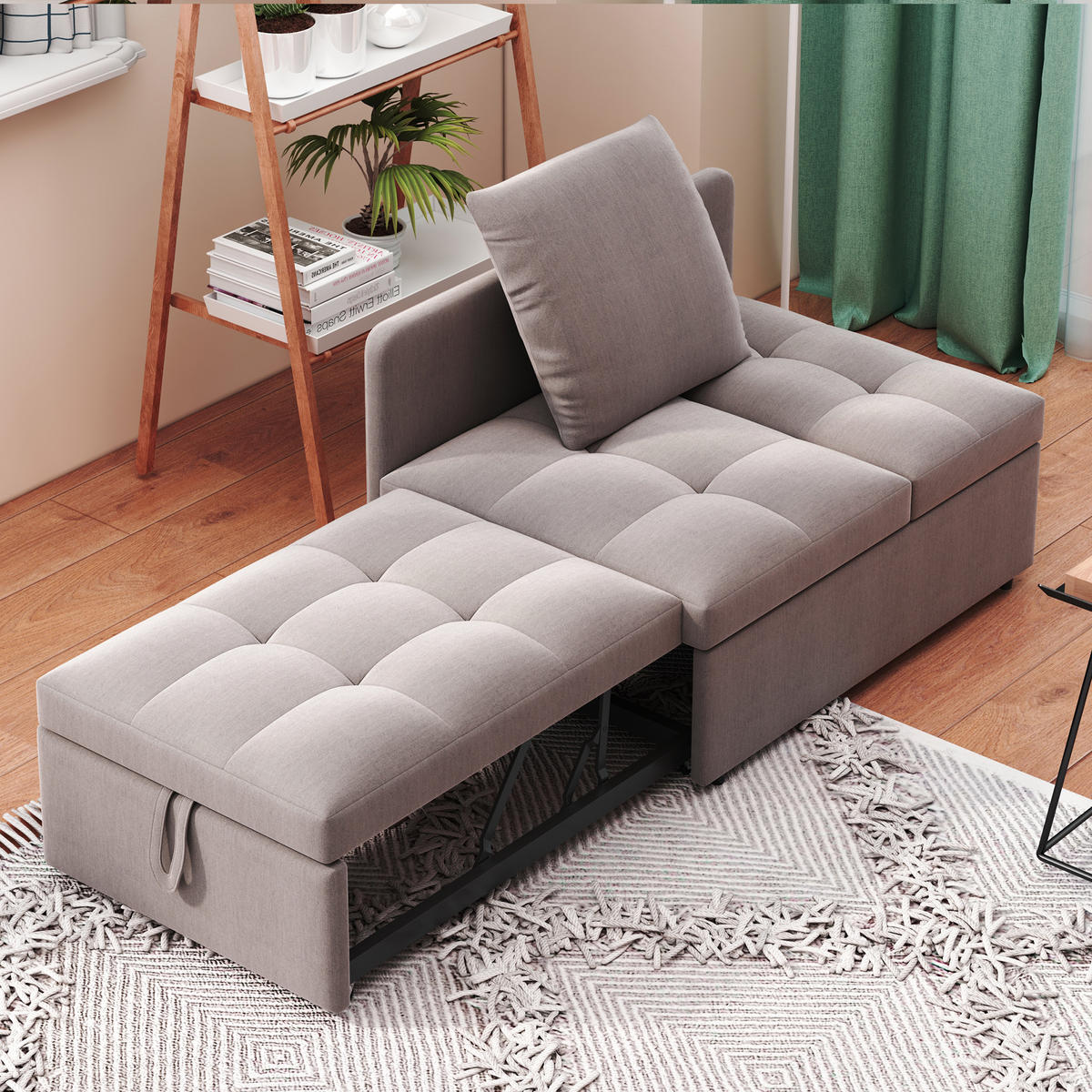 SCHLAFSOFA 3in1 Leinen Rückenlehne - Grau, Textil (177/65/68cm) - FLIEKS