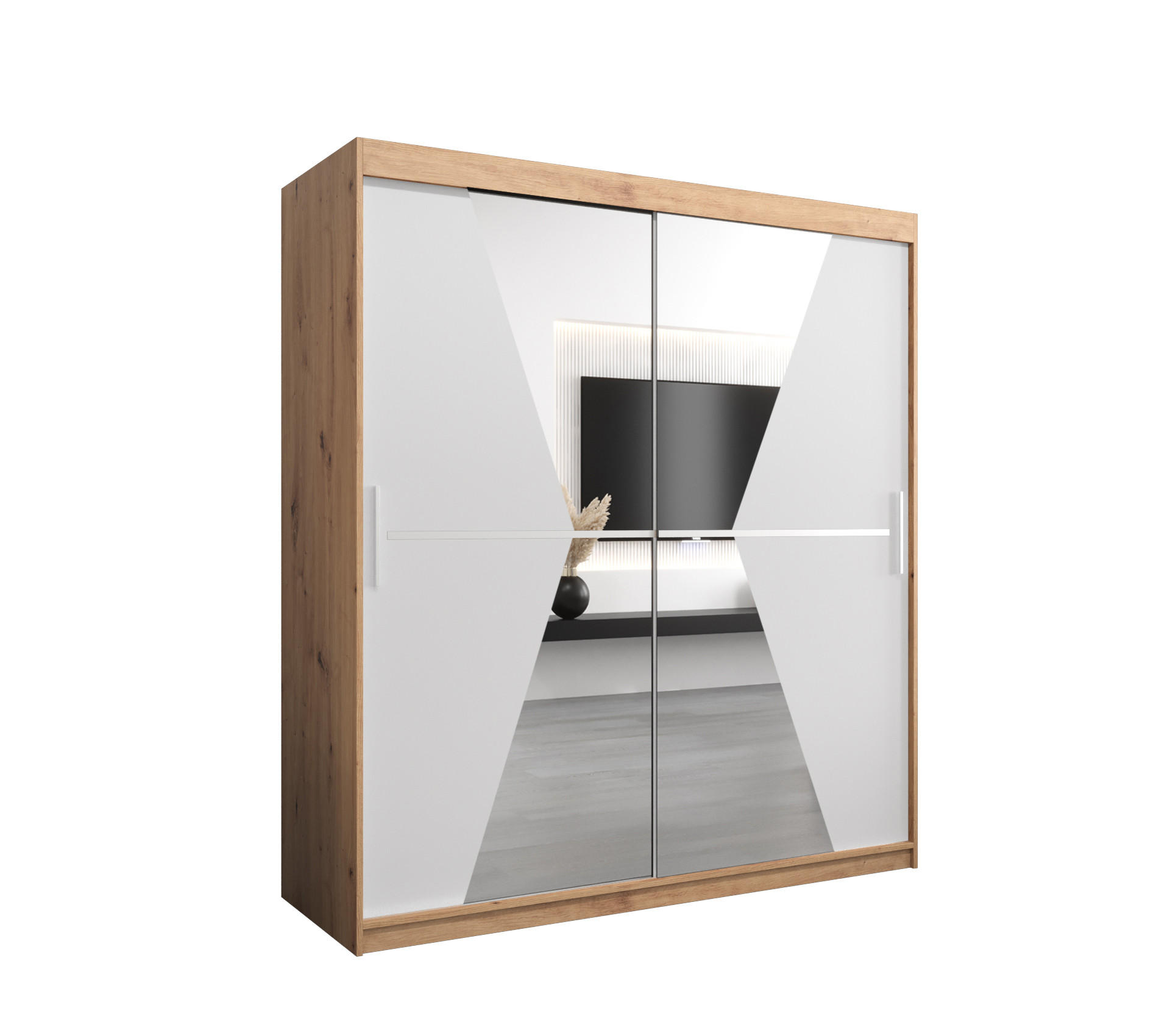 SCHWEBETÜRENSCHRANK 200/180/62 2-türig - Silberfarben/Weiß, Holz/Kunststoff (180/200/62cm) - Abiks Möbel
