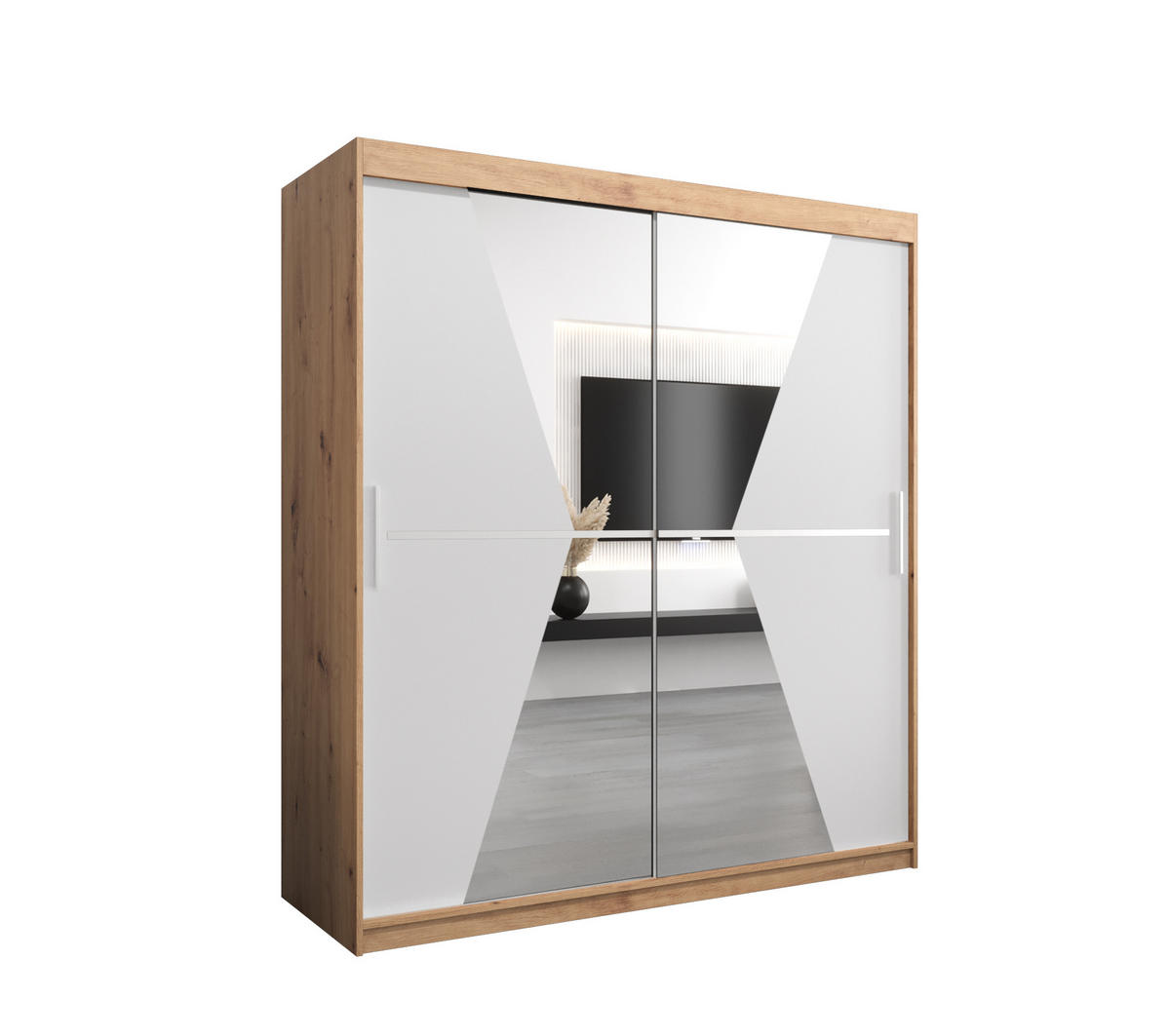 SCHWEBETÜRENSCHRANK 200/180/62 2-türig - Silberfarben/Weiß, Holz/Kunststoff (180/200/62cm) - Abiks Möbel