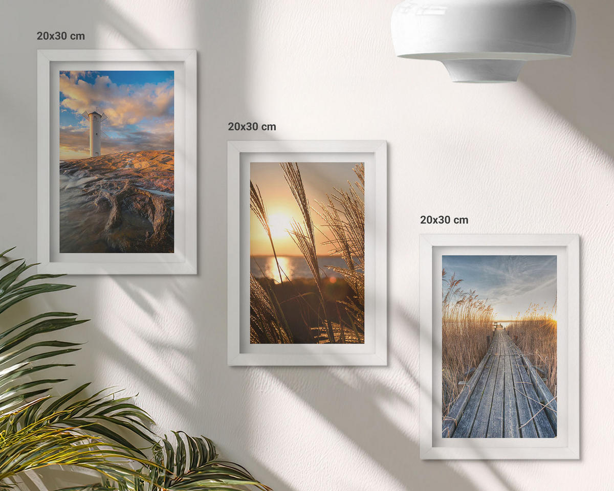 WANDBILDER 3er-Set - 20x30 cm Weißer Rahmen - Leuchtturm-Grassteg - Weiß, Kunststoff (20/30cm) - ArtPrintCave