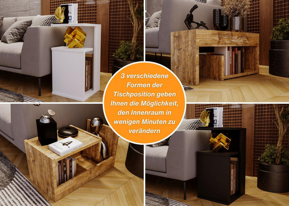 WOHNZIMMERTISCH für Couch 3 mögliche Aufstellmöglichkeiten Schwarz 33/60/34cm - Schwarz, Holzwerkstoff (33/60/34cm) - CraftPAK