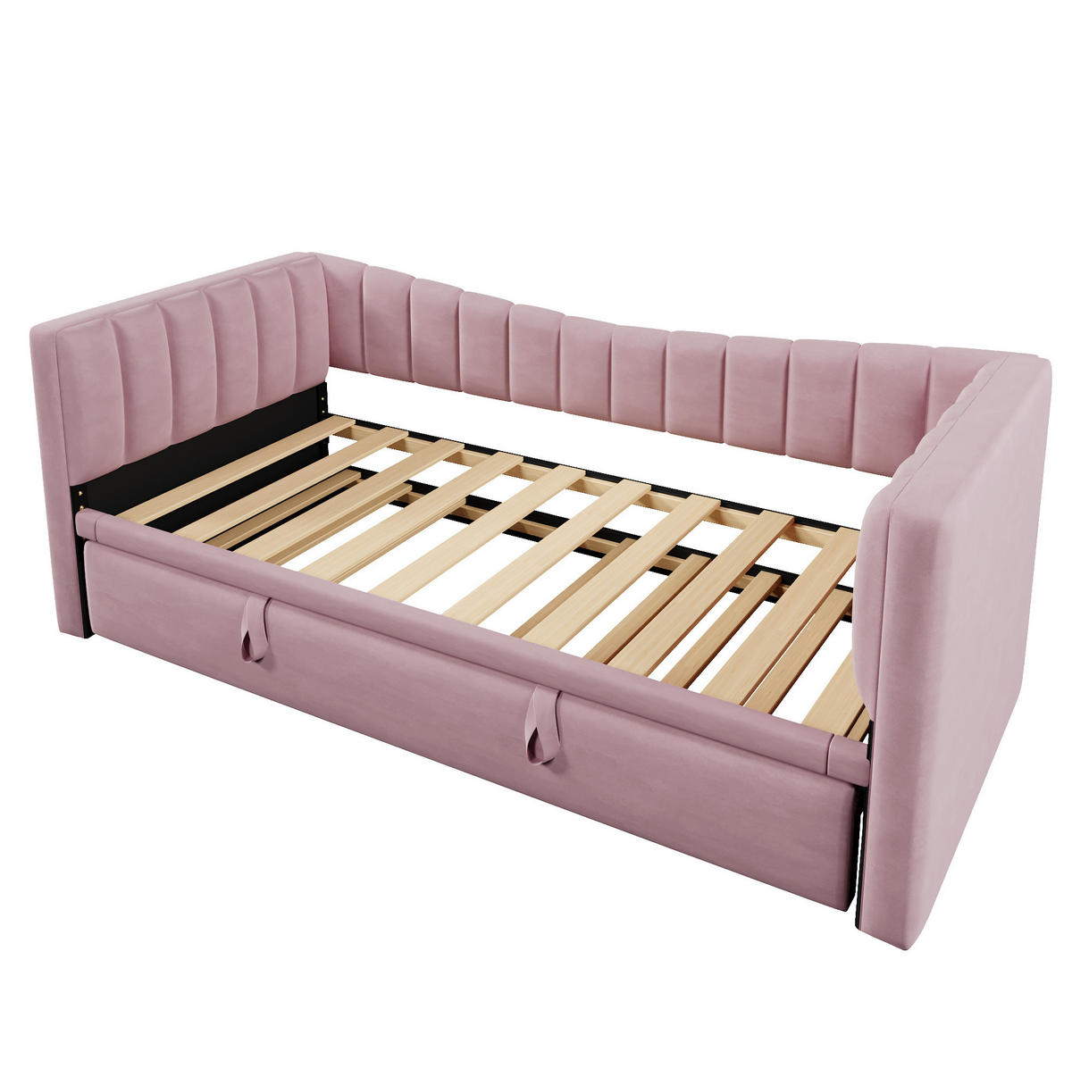 TAGESBETT 90/200 cm mit ausziehbarem Rollbett, Samtbezug und MDF-Gestell, Rosa - Rosa, Textil (180/200cm) - Redom