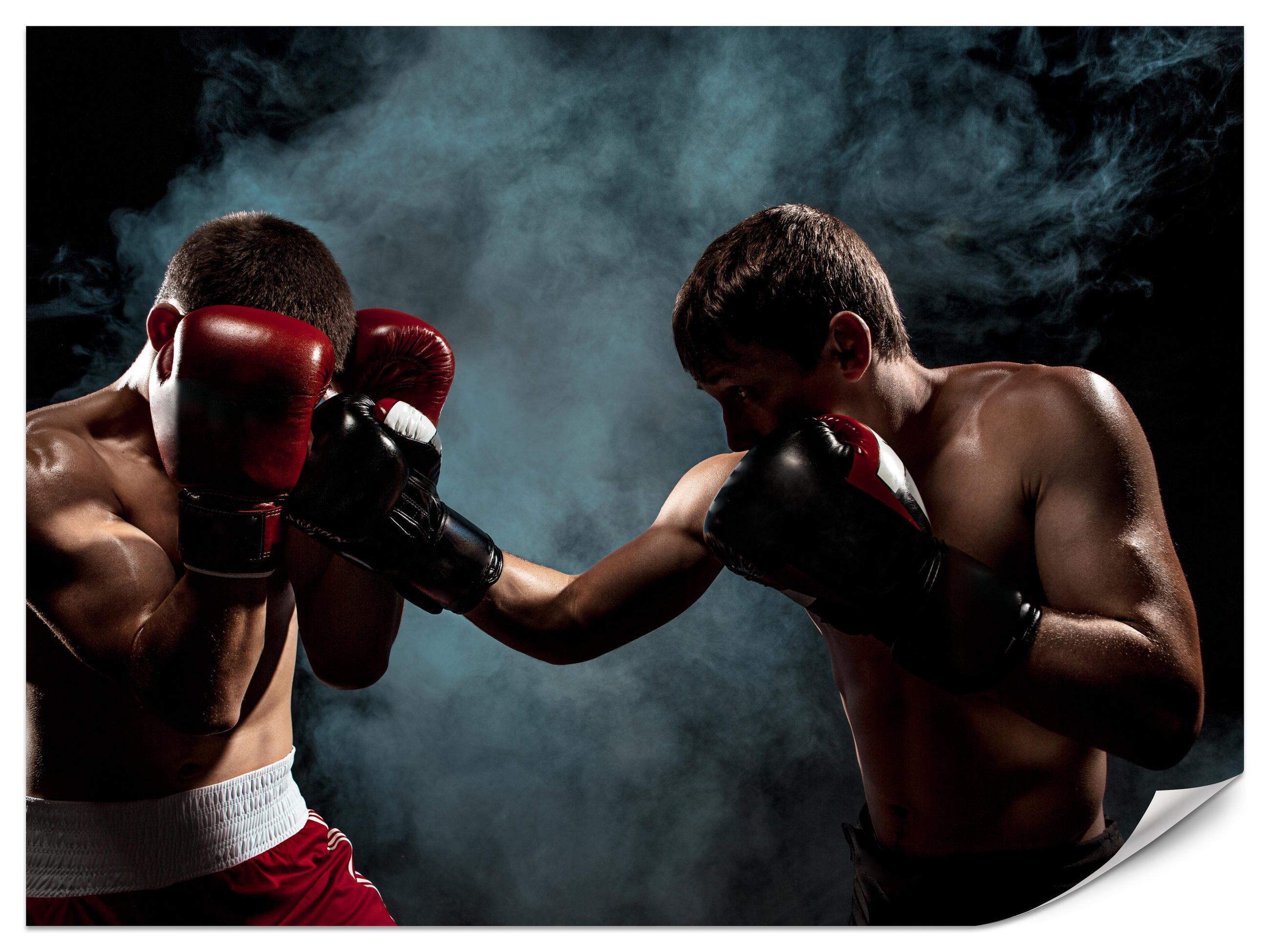 FOTOTAPETE für Jugendzimmer Boxer Männer Training Kampf Rauch 450x315 - Beige/Rot, Papier (450/315cm) - Muralo