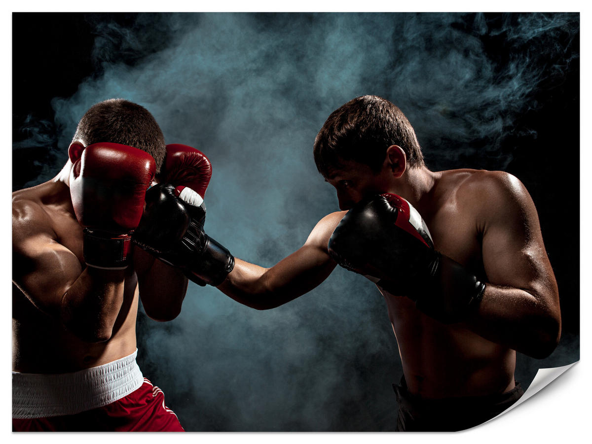 FOTOTAPETE für Jugendzimmer Boxer Männer Training Kampf Rauch 450x315 - Beige/Rot, Papier (450/315cm) - Muralo