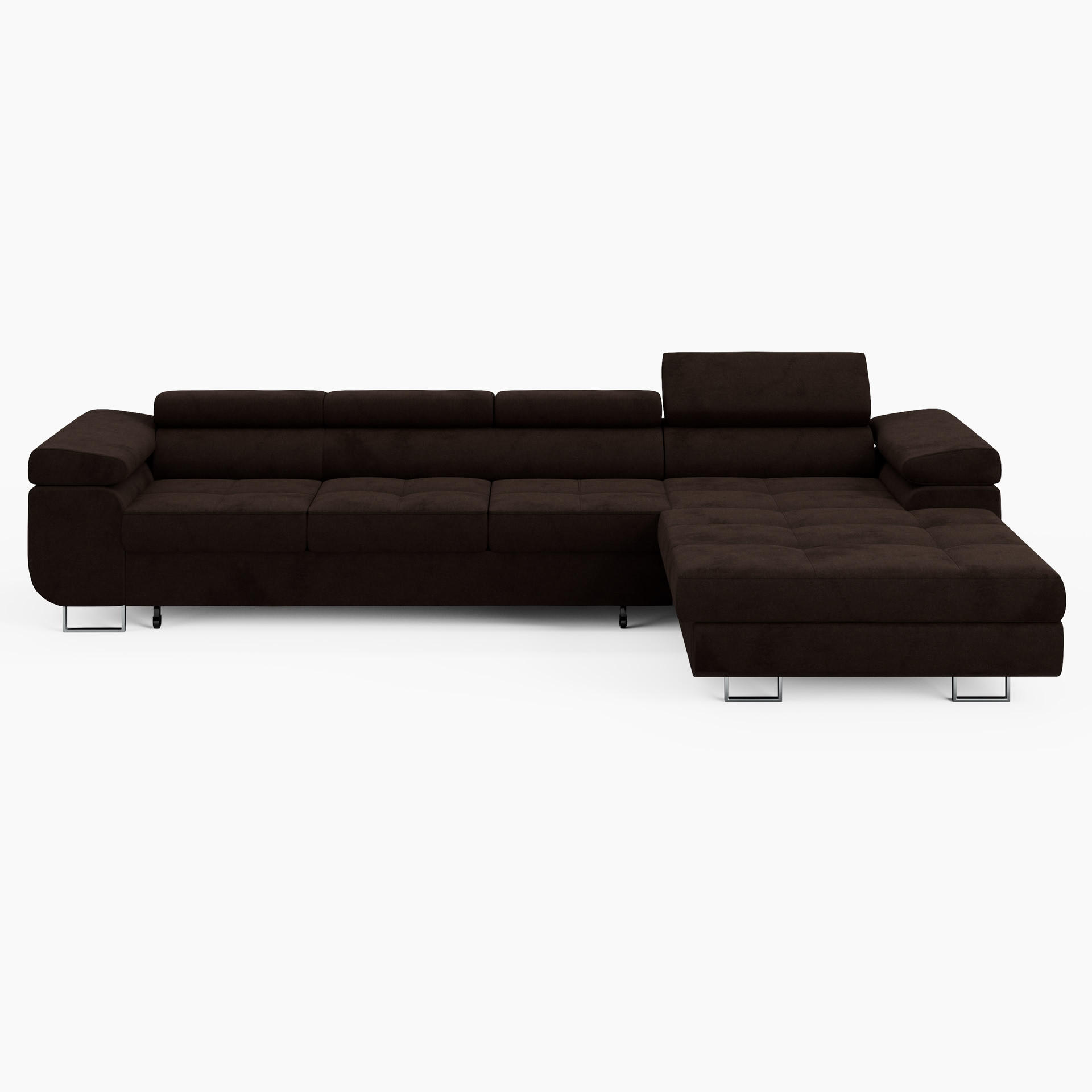 ECKSOFA VEMO CORE PLUS Rechts Dunkelbraun Velours-Stoff mit Schlaffunktion und Bettkasten - Dunkelbraun, Holz/Metall (350/205cm) - Barchello