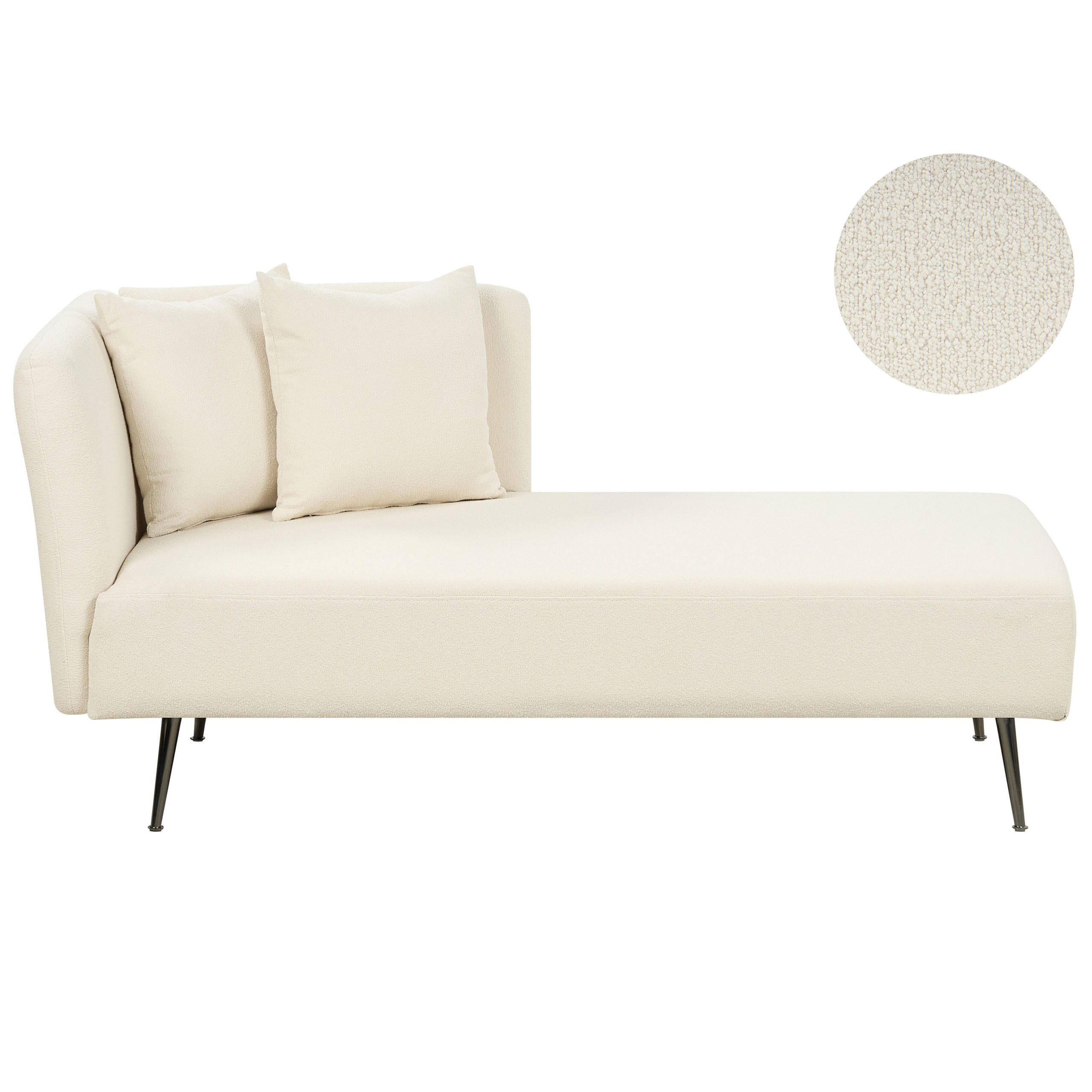 CHAISELONGUE Bouclé cremeweiß linksseitig Riom - Schwarz/Weiß, Textil (156/75/77cm) - Beliani