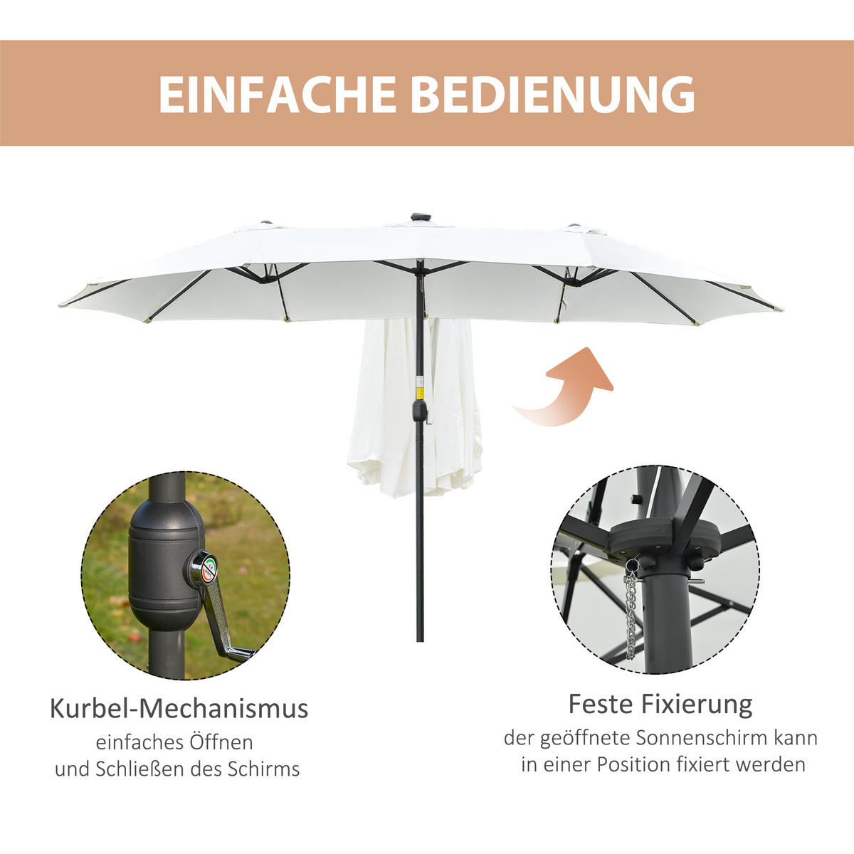 DOPPELSONNENSCHIRM Oval Schwarz+Cremeweiß - Schwarz, Kunststoff (265/450cm) - Outsunny