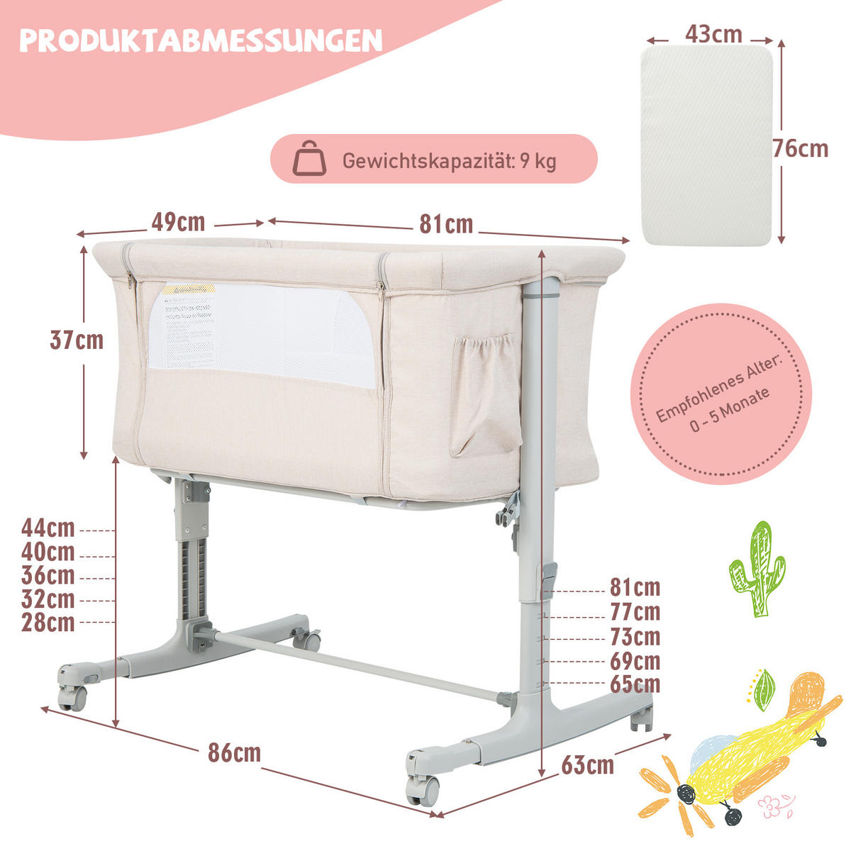 BEISTELLBETT Beige - Beige, Textil - COSTWAY