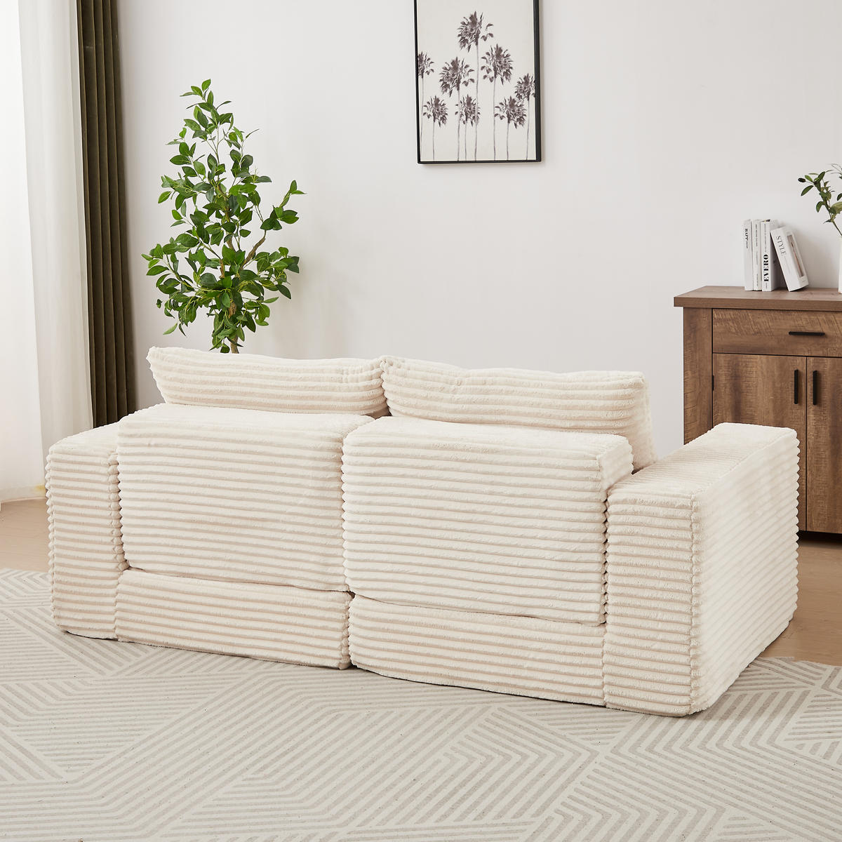 SCHLAFSOFA 2-in-1 aus Cord mit Hocker und 2 Kissen - Beige, Textil (194/74/169.5cm)