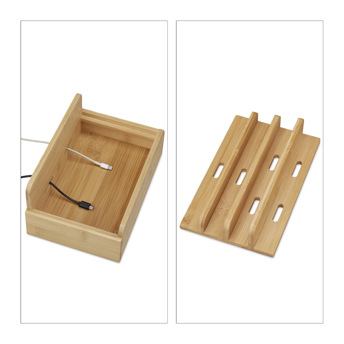 NABÍJACIA stanica - svetlohnedá, drevo (15/22.5/10cm) - Relaxdays