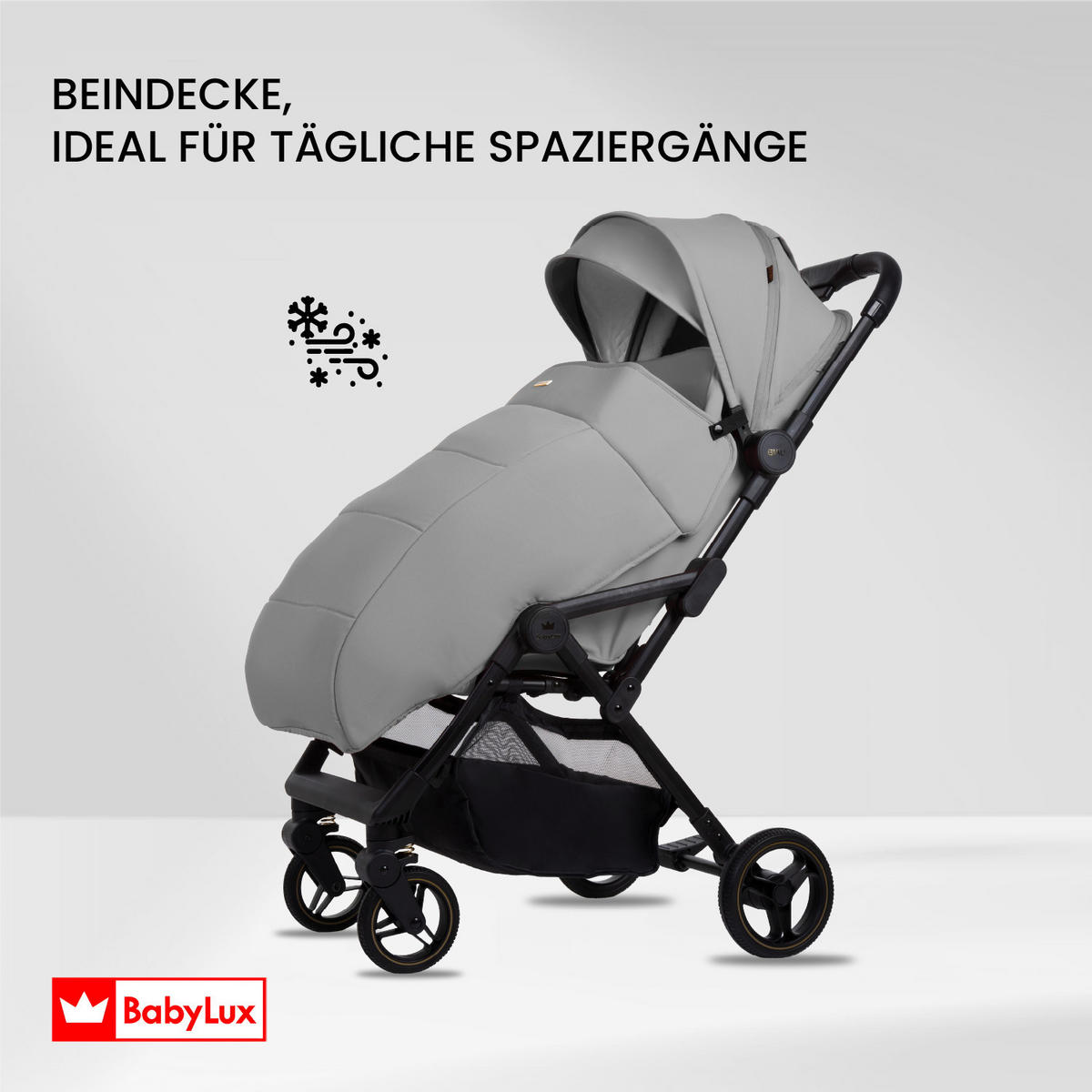 BUGGY Giau, Klein und Leicht, Teleskopische Führung, Kompakt Faltbar, Wickeltasche, Reisetasche - Schwarz/Grau, Textil/Metall (58/98cm) - BabyLux