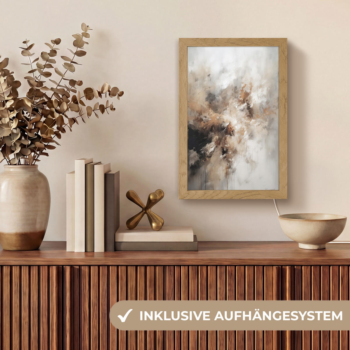 TISCHLEUCHTE Farbe - Abstrakt - Beige - Kunst 20x30 cm - Apfelbaumfarben, Holzwerkstoff (8/20/30cm) - OnlyWow