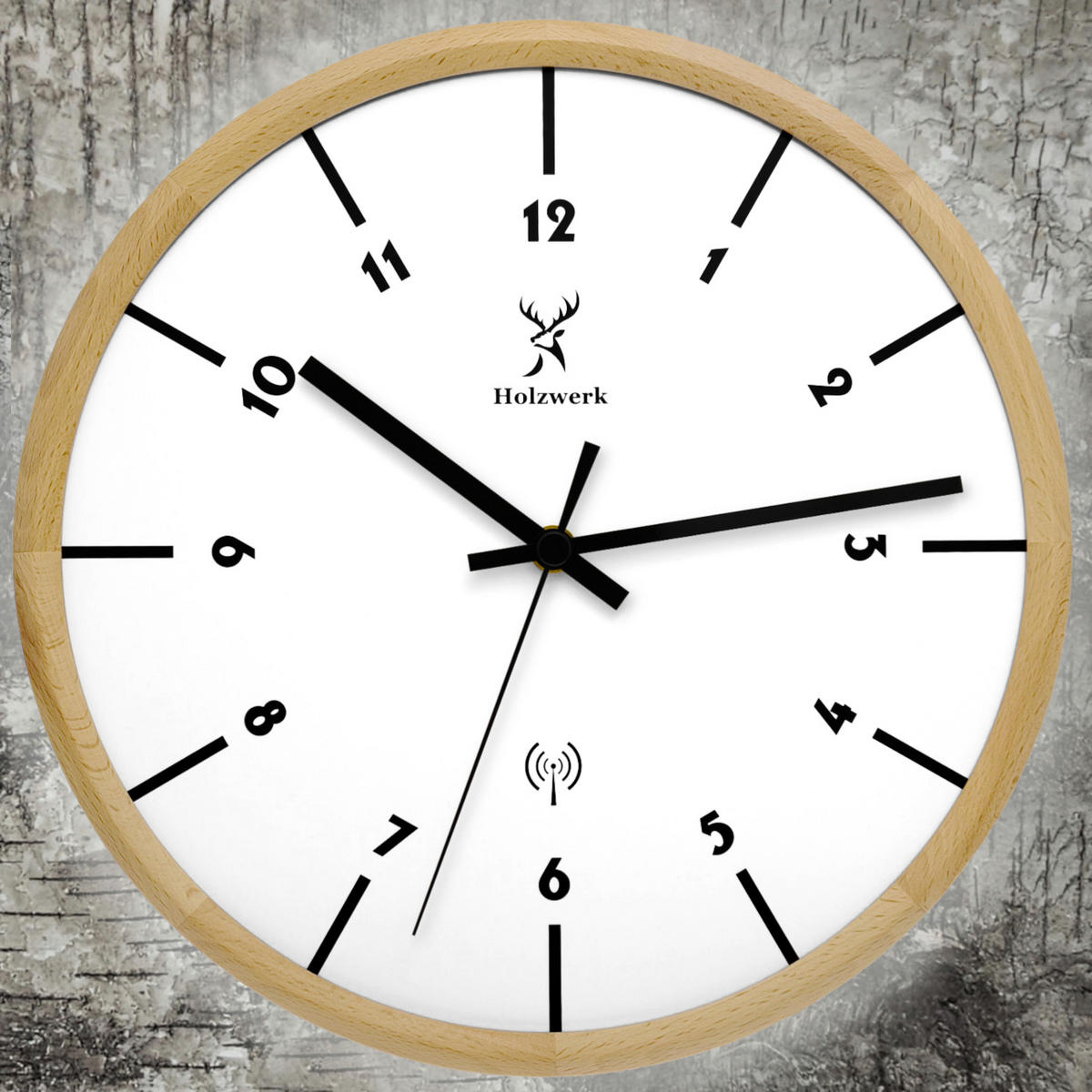 WANDUHR Holz Designer MARBURG (FUNK) Loft Wand Uhr, beige, weiß - Beige/Schwarz, Holz/Metall (32/32/2cm) - Holzwerk