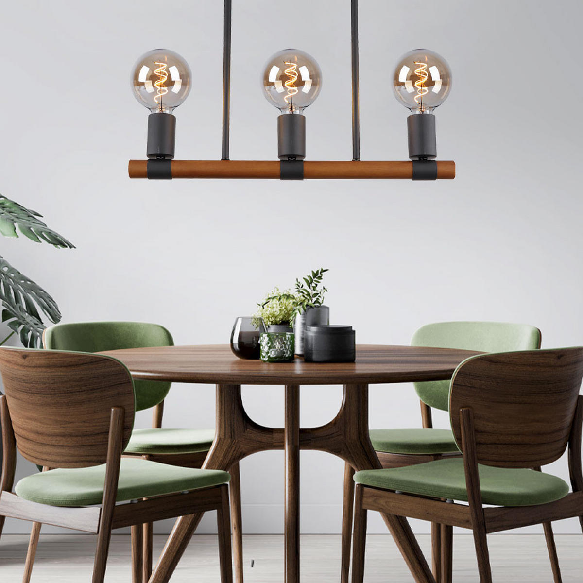 DECKENLEUCHTE Heinrich Holz Schwarz Braun - Braun, Holz (50/60/45cm) - Globo Lighting