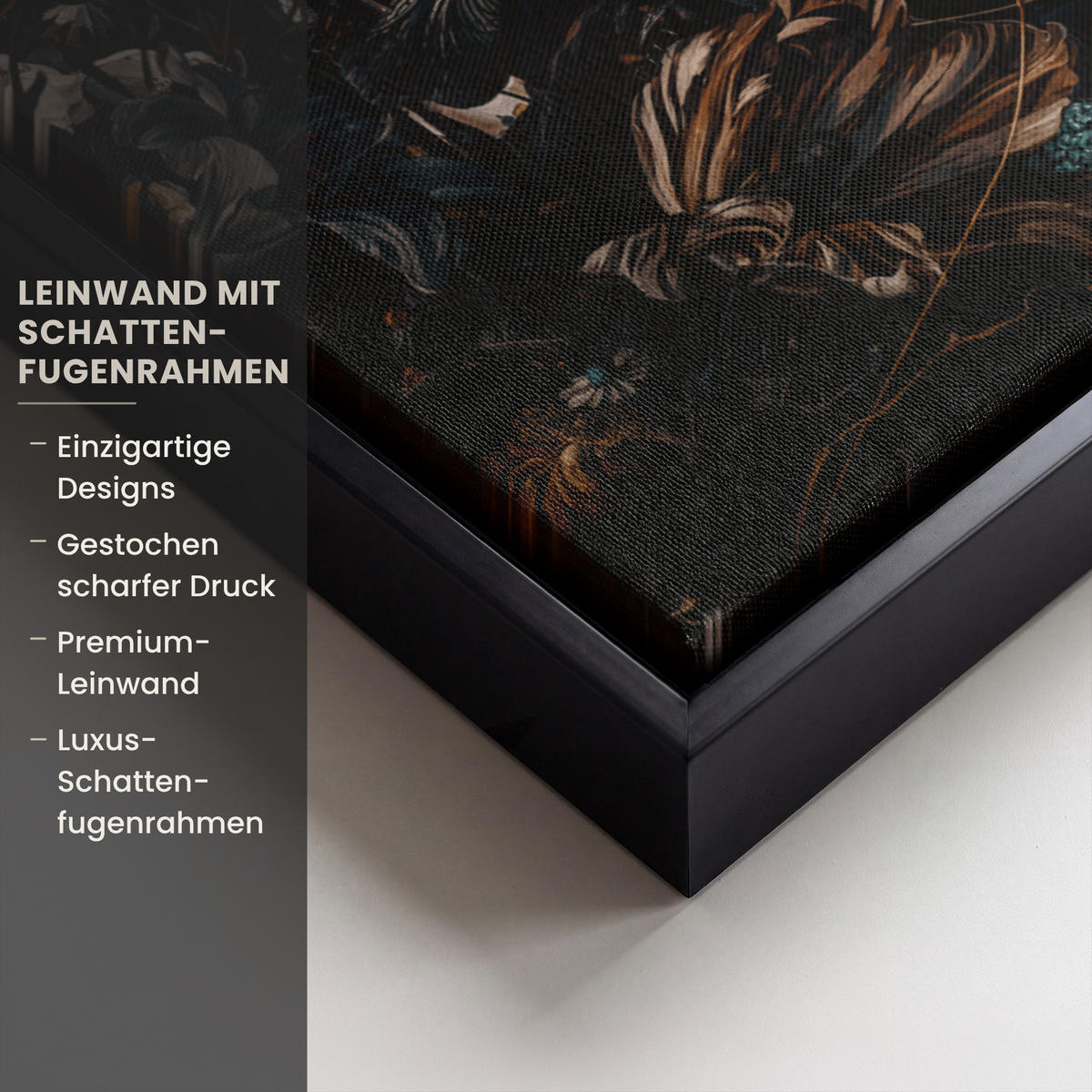 LEINWAND Bilder mit Rahmen - Frau - Luxus - Blumen - Schmetterling - Porträt - 60x80 - Schwarz, Textil (60/80cm) - MuchoWow
