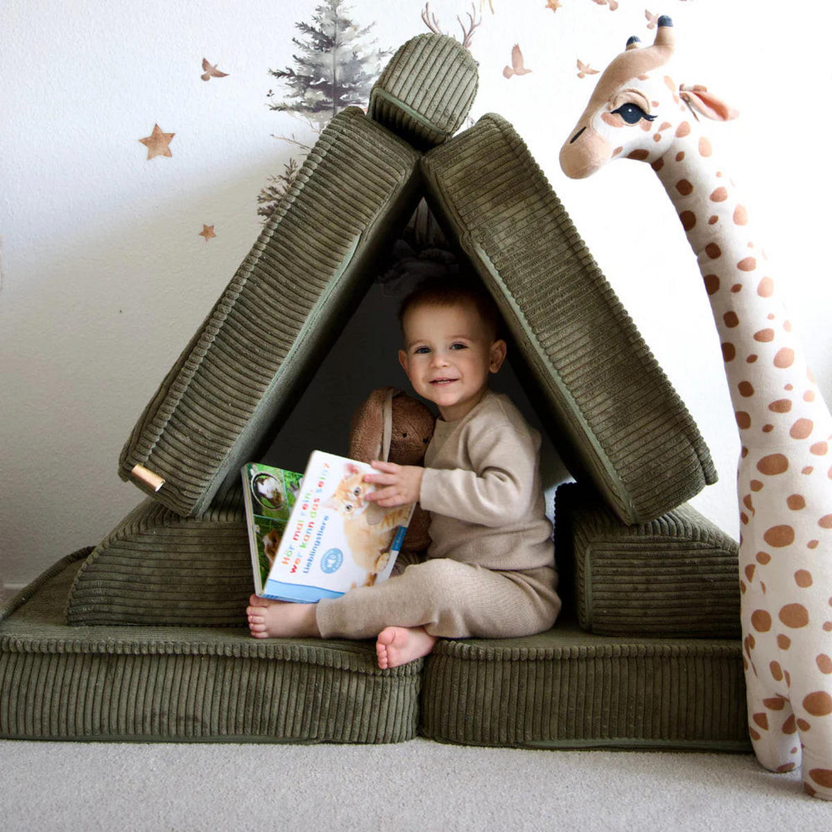 KINDERSOFA AESTHETIC 120 cm Cord Khaki 10 Stk - Grün, Textil (60/12.5/120cm) - MeowBaby