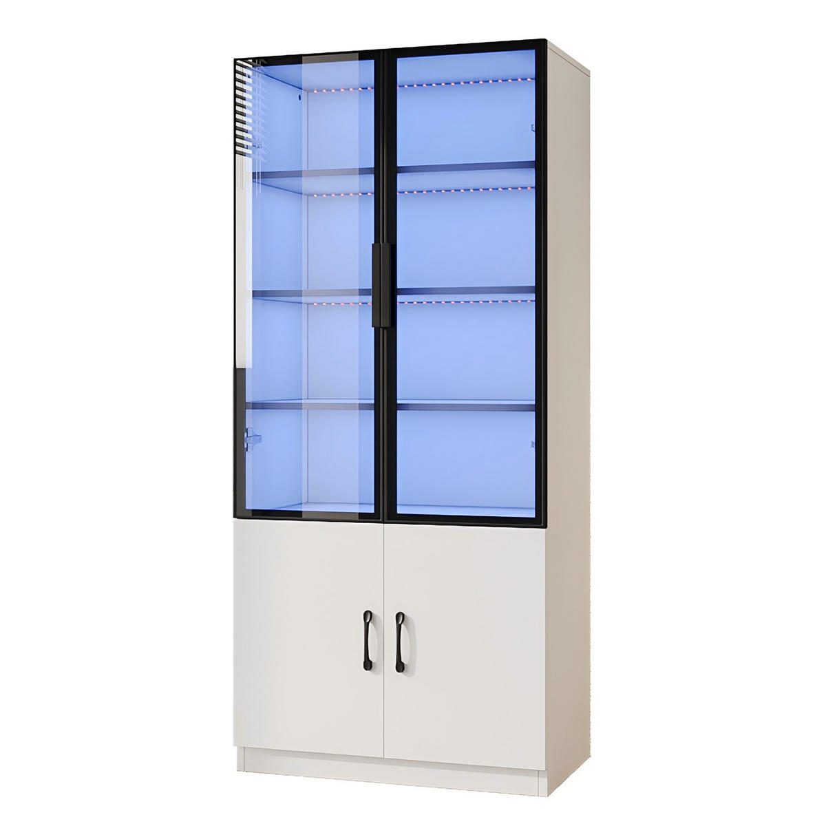 VITRINE LED Rauchglas Aluminiumrahmen 160cm 2 Türen Bücherregal - Weiß, Glas (120/160/40cm) - FLIEKS