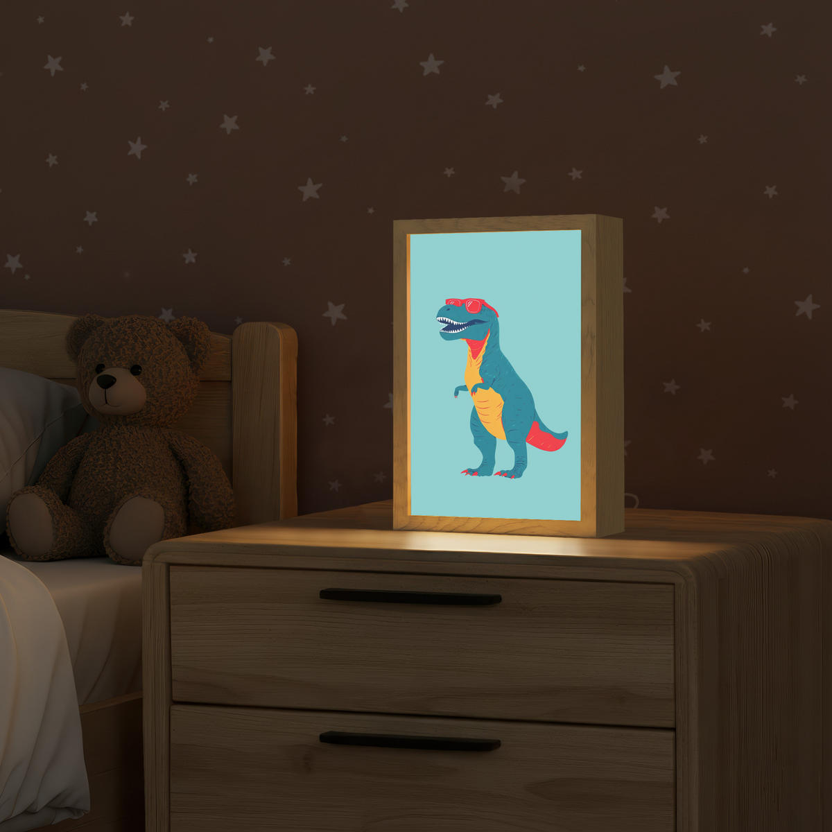 NACHTTISCHLAMPE Dinosaurier - Blau - Sonnenbrille 20x30 cm - Hellblau, Holzwerkstoff (8/20/30cm)