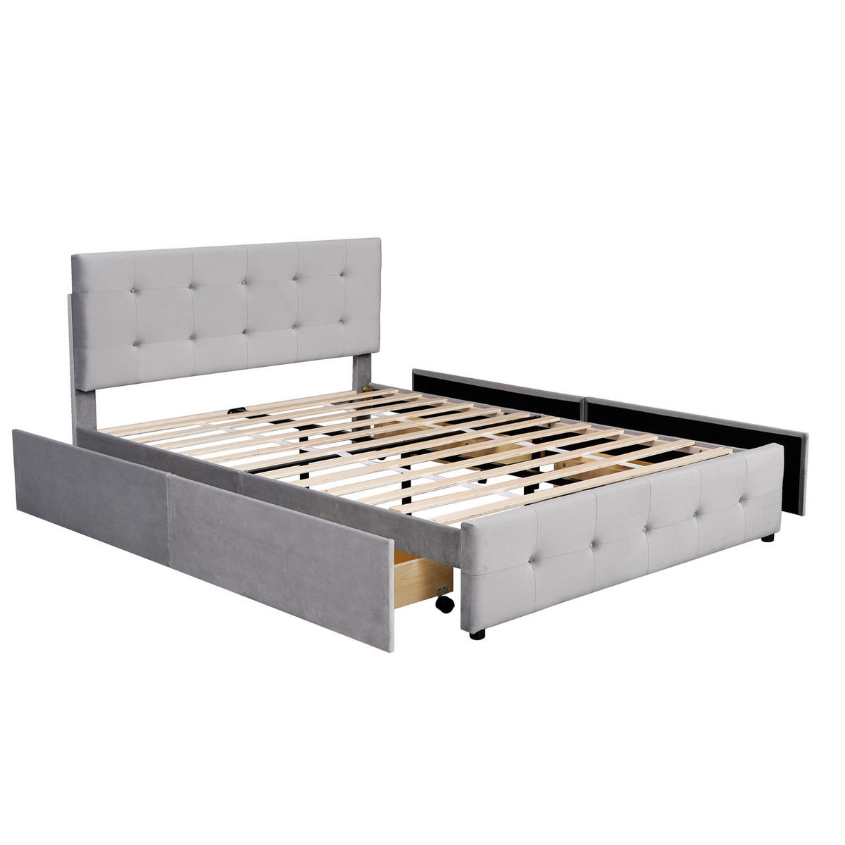 POLSTERBETT 140/200 cm grau mit Schubladen und Lattenrost - Grau, Textil (140/200cm) - OKWISH